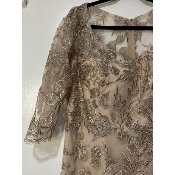 La Femme Floral Embroidered Mesh A-Line Gown Champagne Size 12 NWT 28053 - Picture 5 of 16